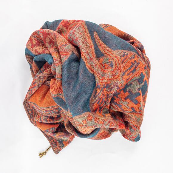 Pashmina Multicolor Red Green Blue Paisley Scarf Womens One Size - Picture 15 of 16